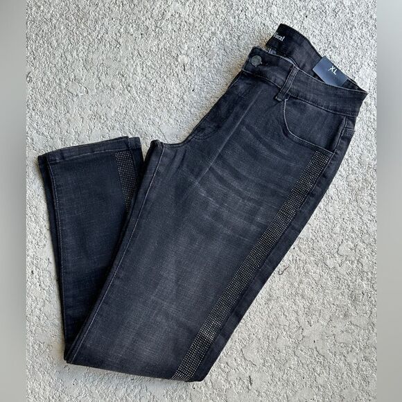 NWT Vocal black acid Wash crystal encrusted sided skinny jeans Sz 32 - Picture 1 of 9